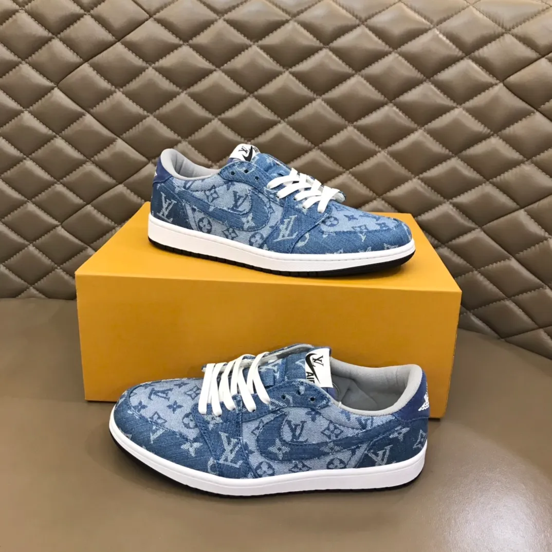 Men's shoes 💰p440 "*OUIS *UITTO* Nike" new original drawer box, co-branded low-top casual sneakers, this sneaker is completely made of denim canvas splicing leather, decorated with Louis Vuitton's iconic monogram and Damierl pattern with natural cowhide piping. The upper of this shoe combines LV’s most classic Monogram and Damier elements, giving it a sense of luxury and recognition! Size: 38-45